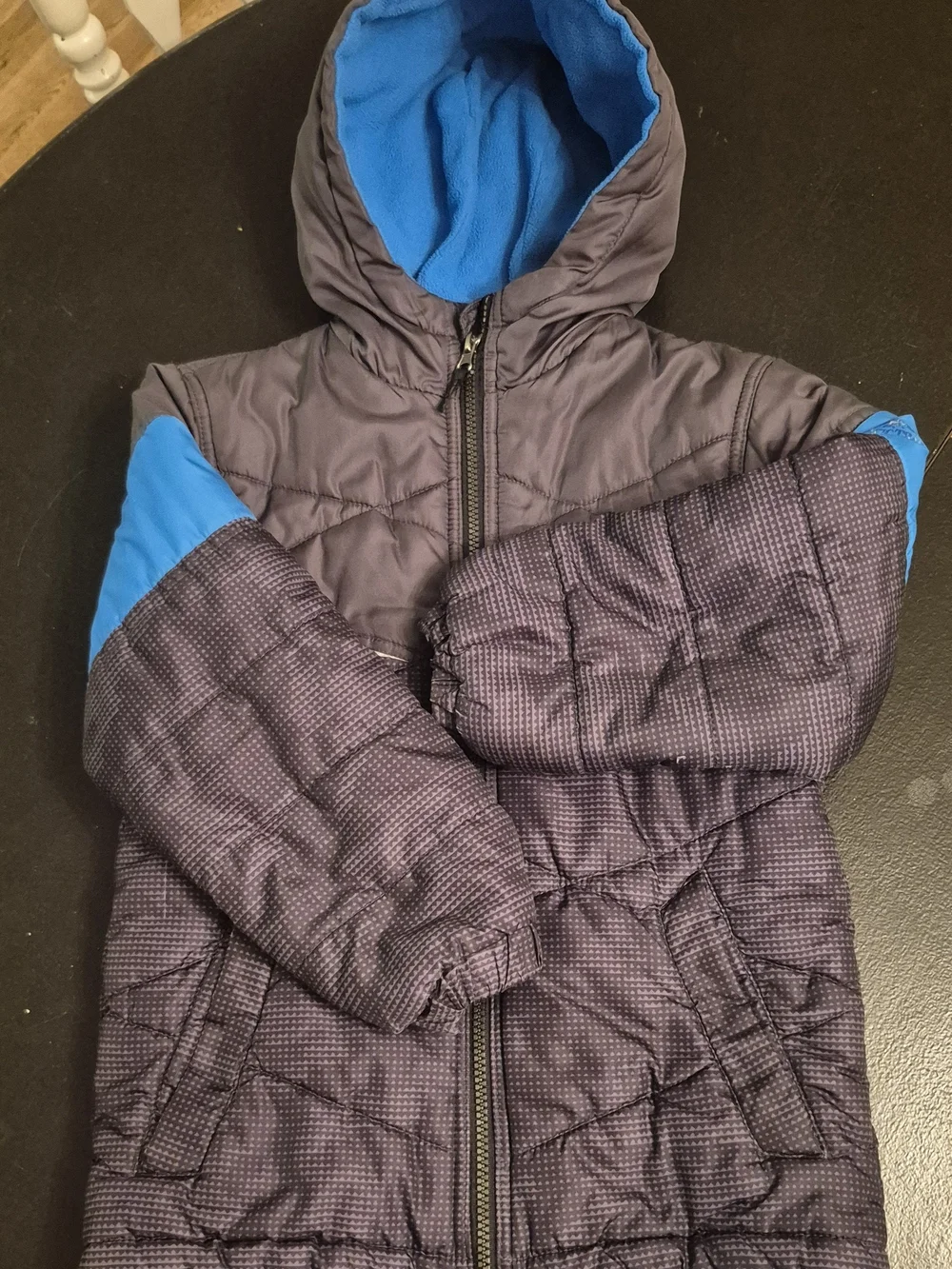 Boys Puffer Jacket Hooded Sz S (7) Fleece Lining Pacific Trail Black & Blue